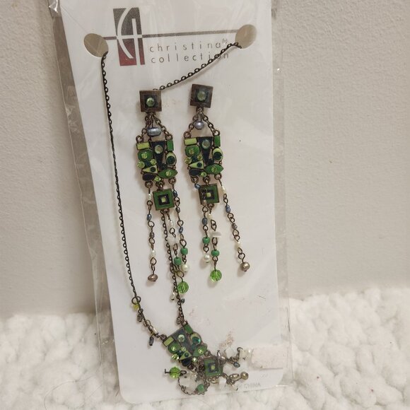 Christina Collection Jewelry Set Mosaic Design Necklace with Matching Earrings - Picture 8 of 10